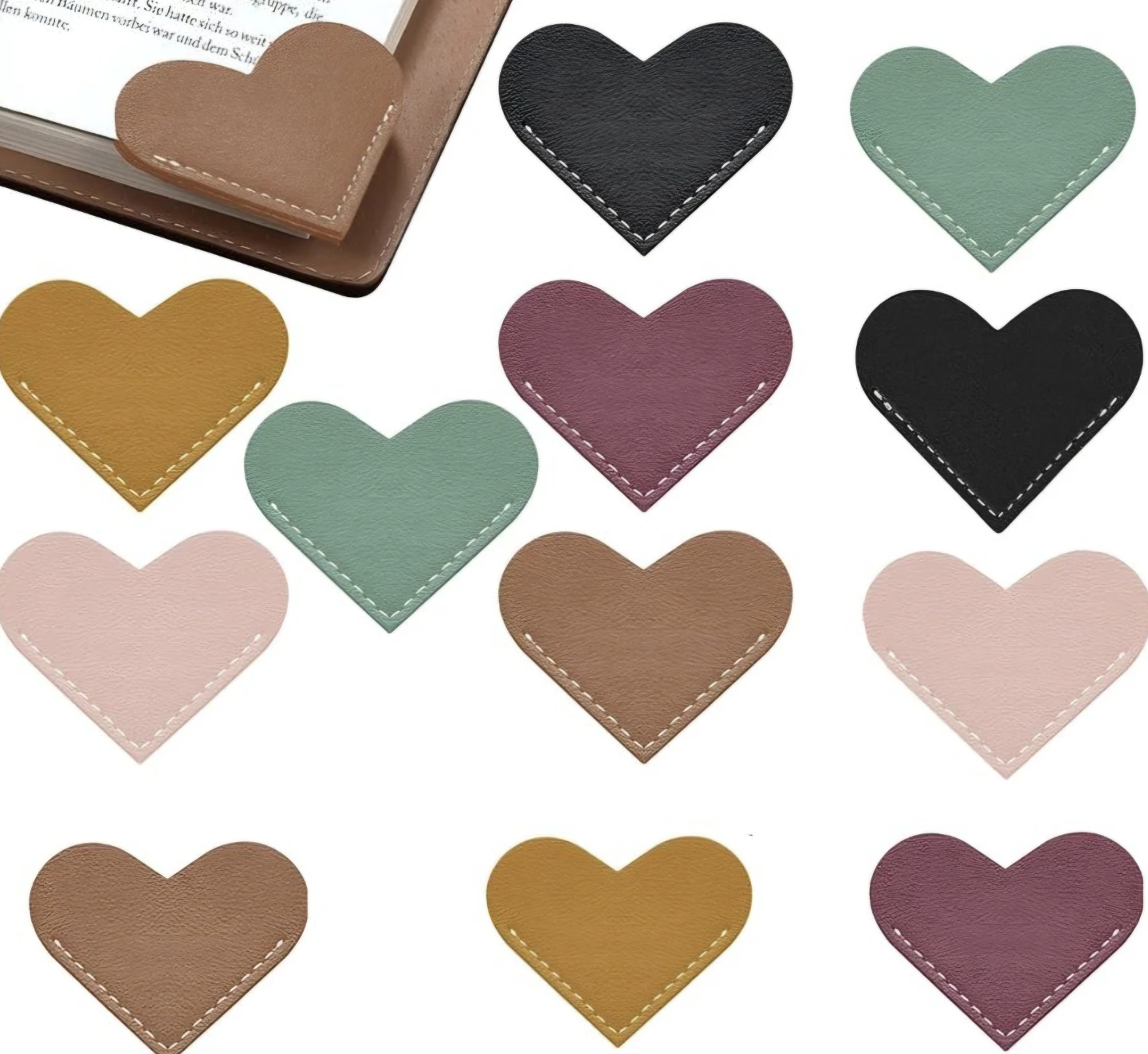 Heart Shaped Faux Leather Bookmarks 12pcs