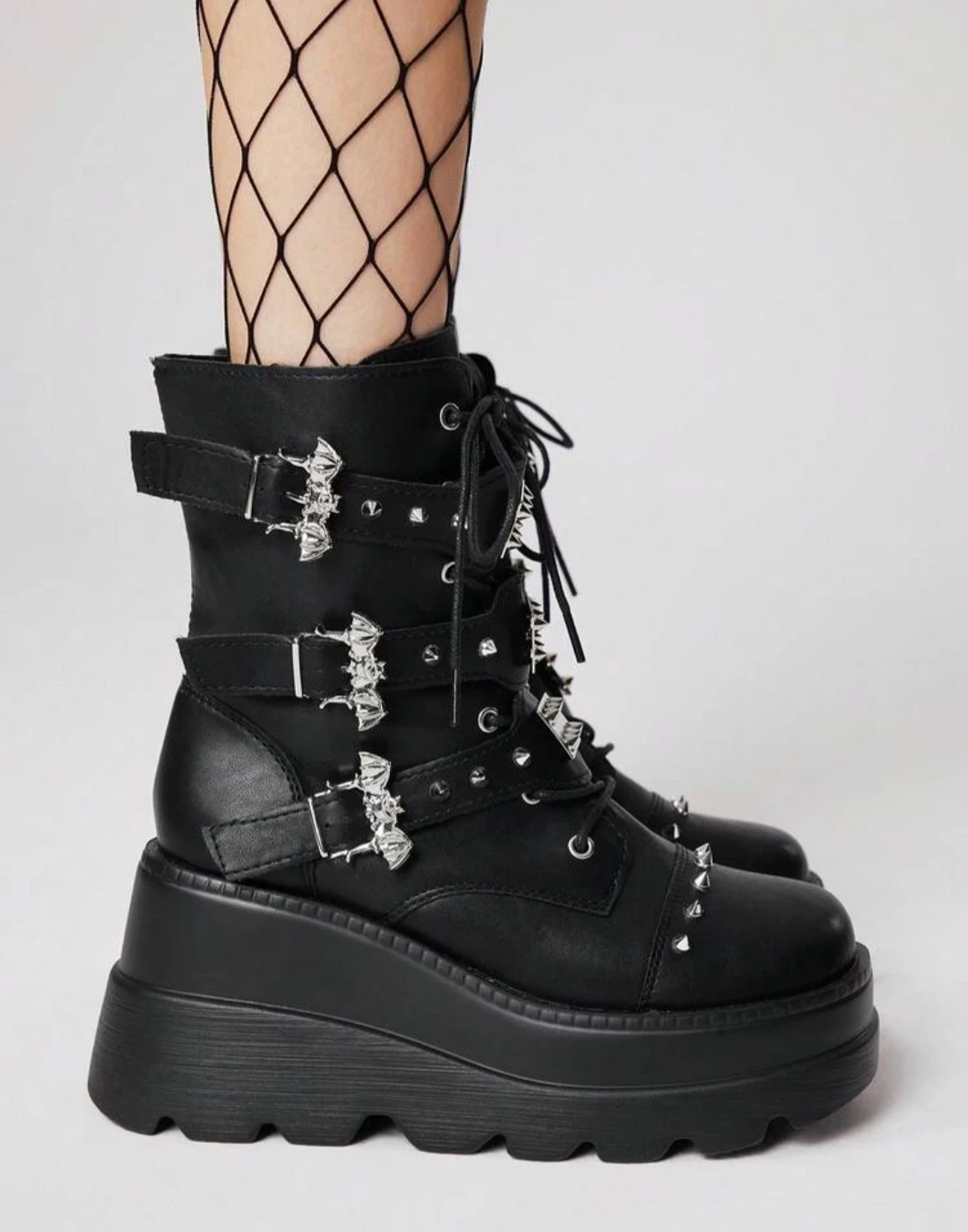 Black Punk Style Platform Ankle Boots - photo 3