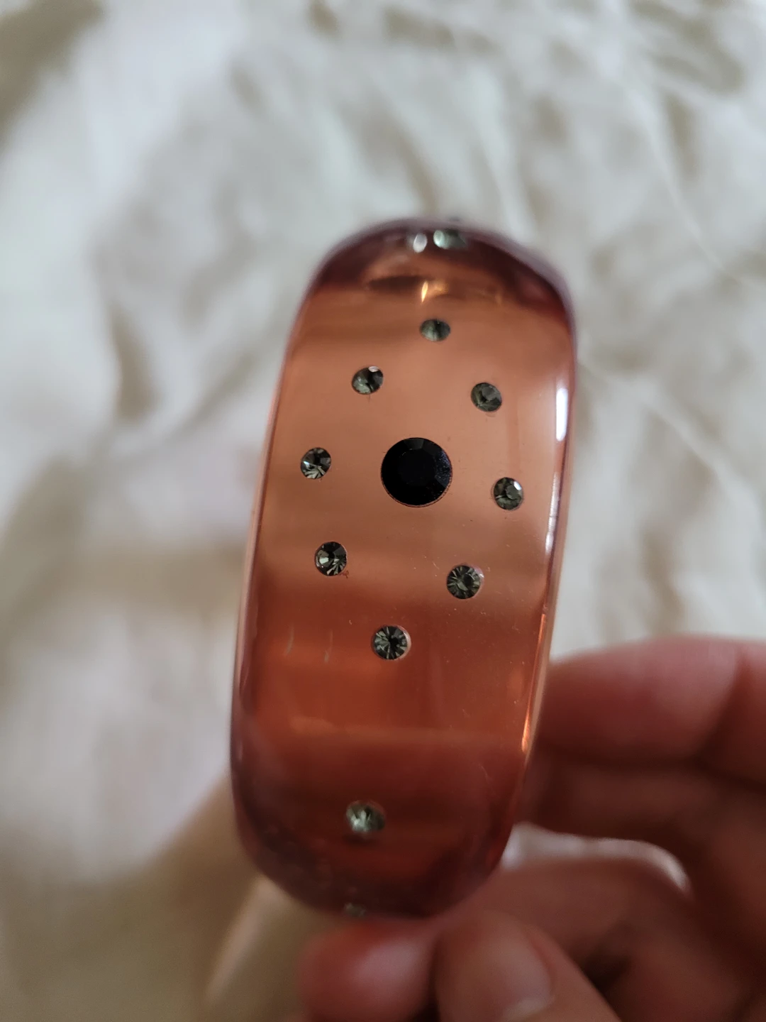Pink Resin Bangle Bracelet with R🏈hinestones