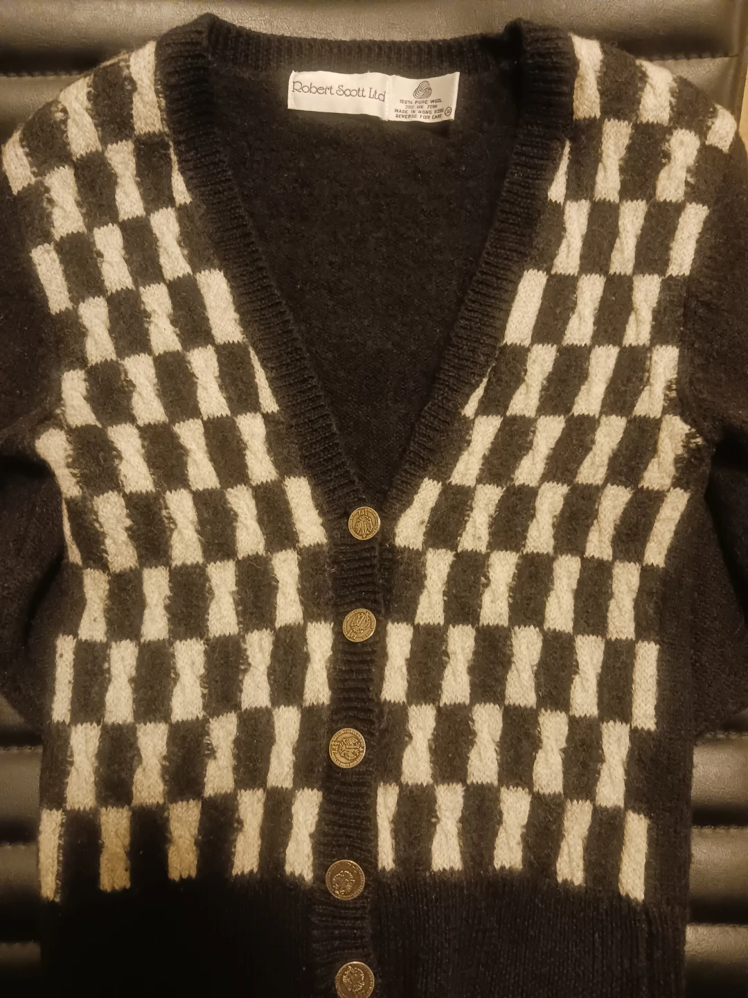 🏈 Robert Scott Ltd. Wool Checkerboard Cardigan - photo 3