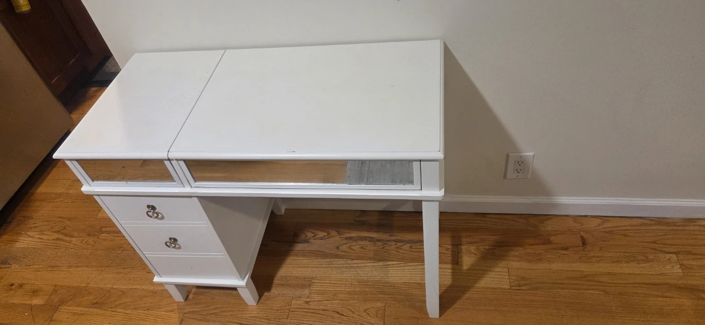 White Vanity Desk with Mirror and Storage