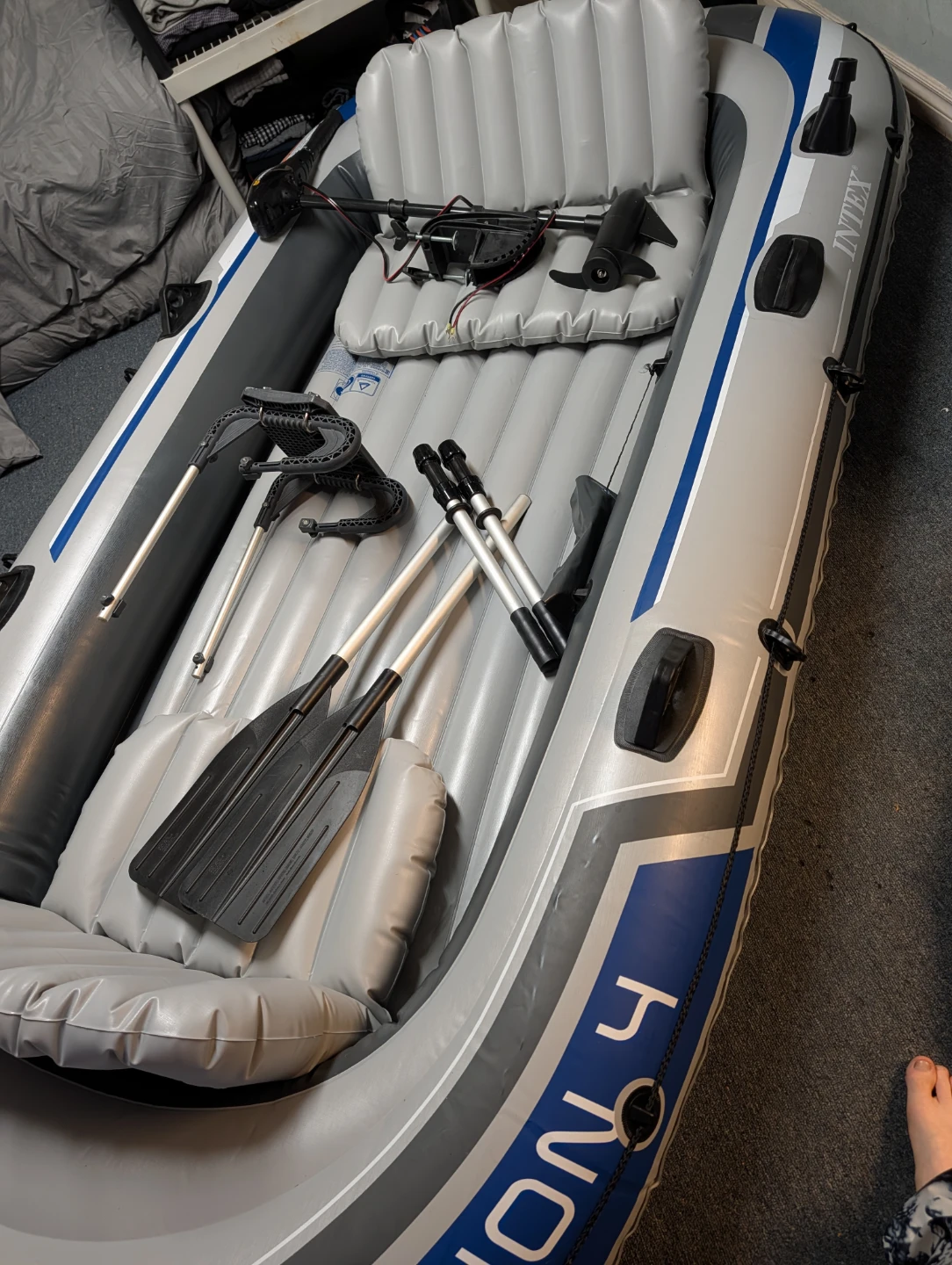 Intex Excursion 4 Inflatable Boat with Motor and Mount