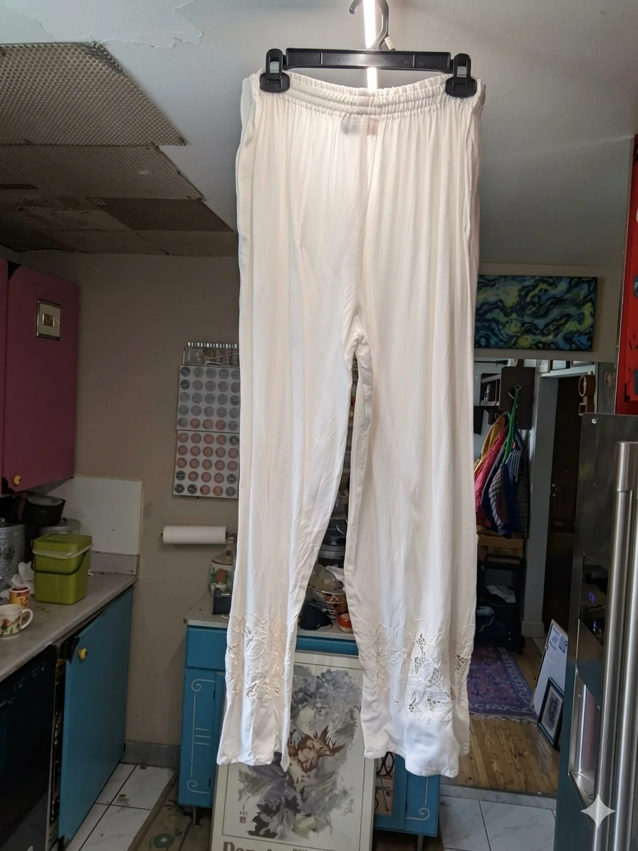Kibis White Rayon Pants - Size Large - photo 2