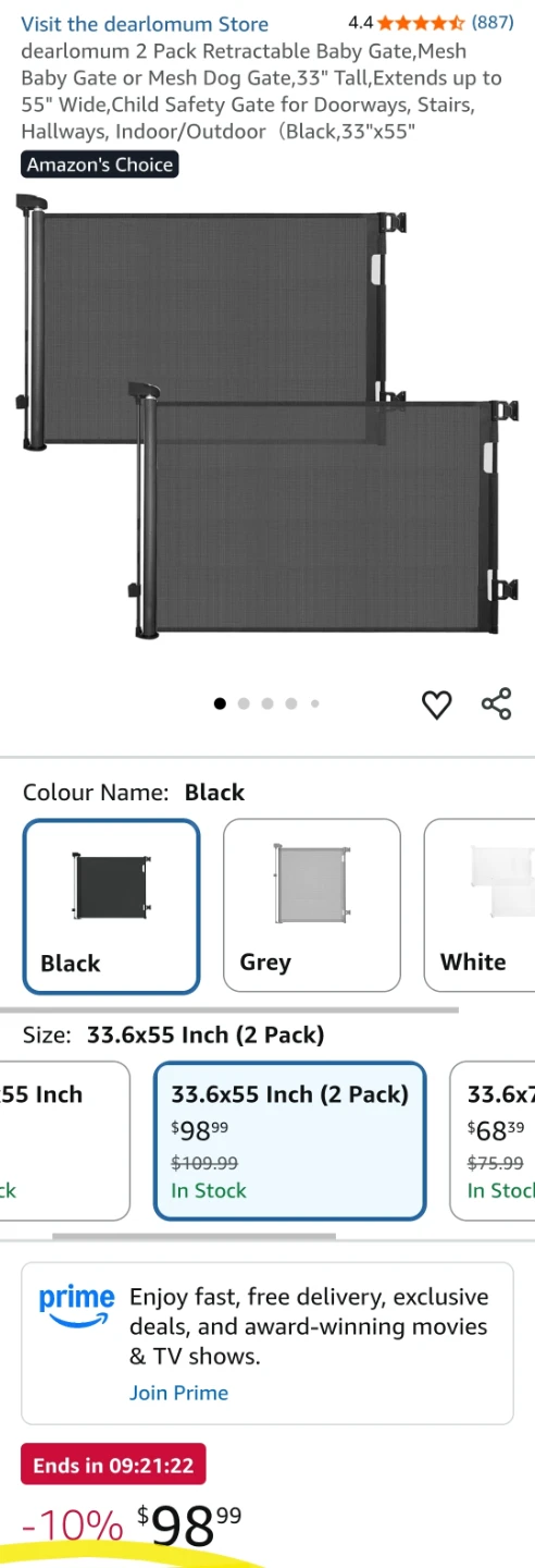 2 Pack Retractable Mesh Baby & Dog Gate, 33"x55", Black - photo 4