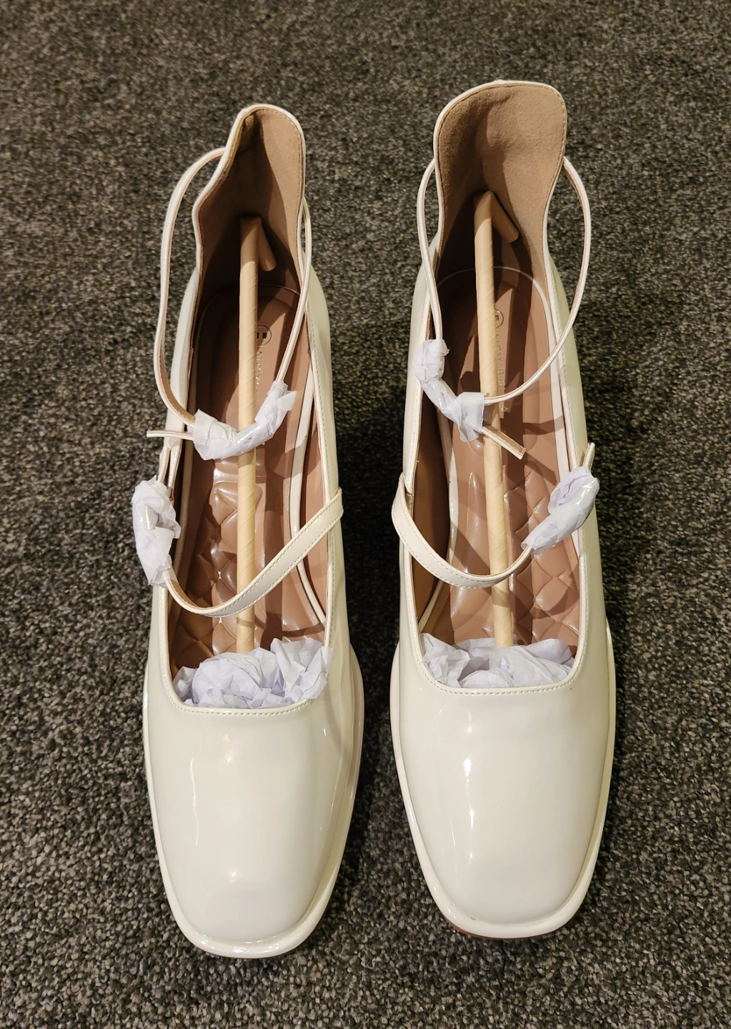 White Patent Mary Jane Block Heels