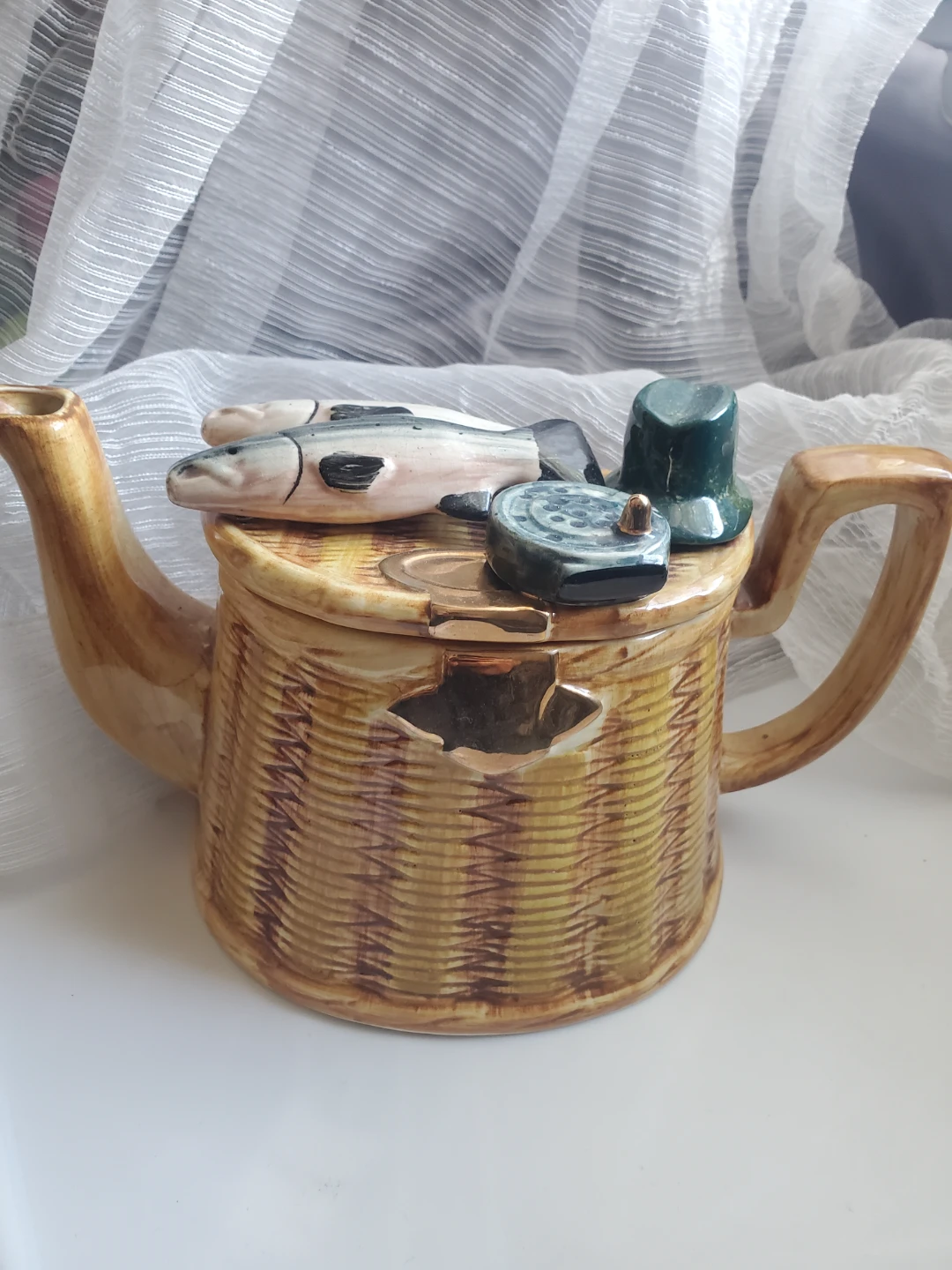 Vintage Richard Parrington England Fishing Creel Teapot 1990 - photo 5