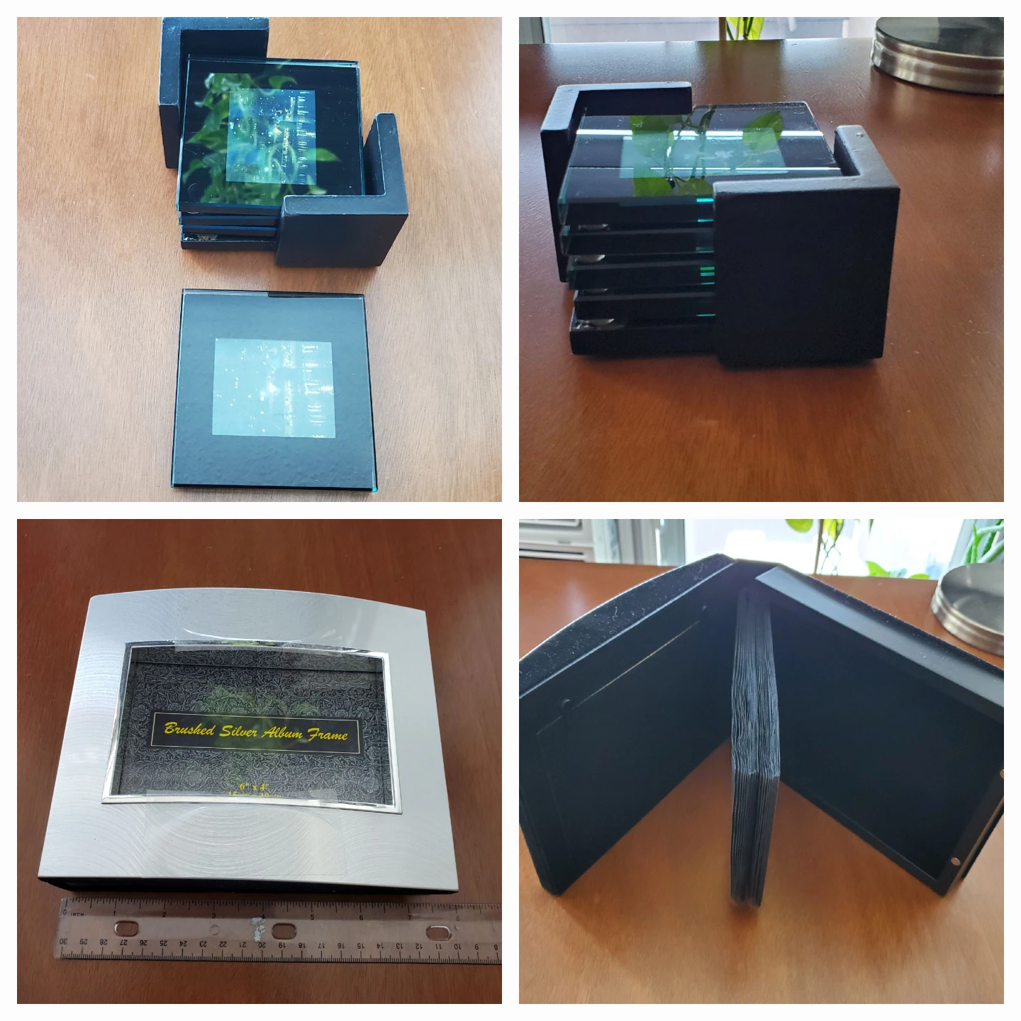 Glass Coaster Set & Brushed Silver Photo Album(both $3)