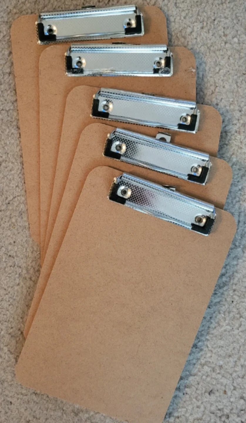 5 Mini Clipboards (5.75" wide x 8.5" long)