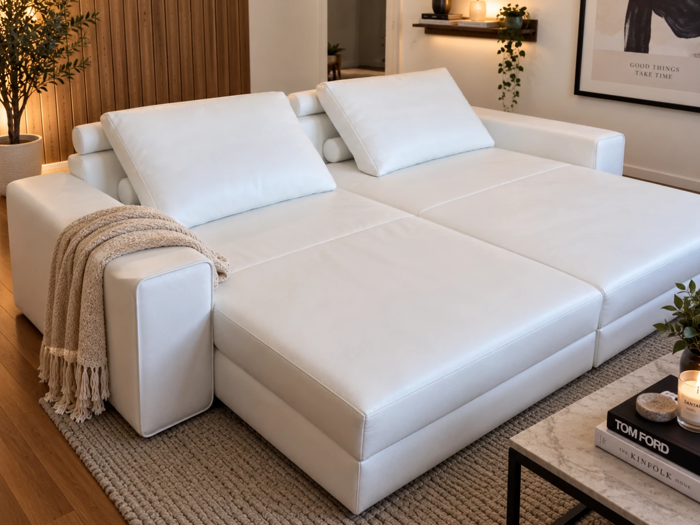 Austral White Modular Sectional Sofa with 2 Pillows
