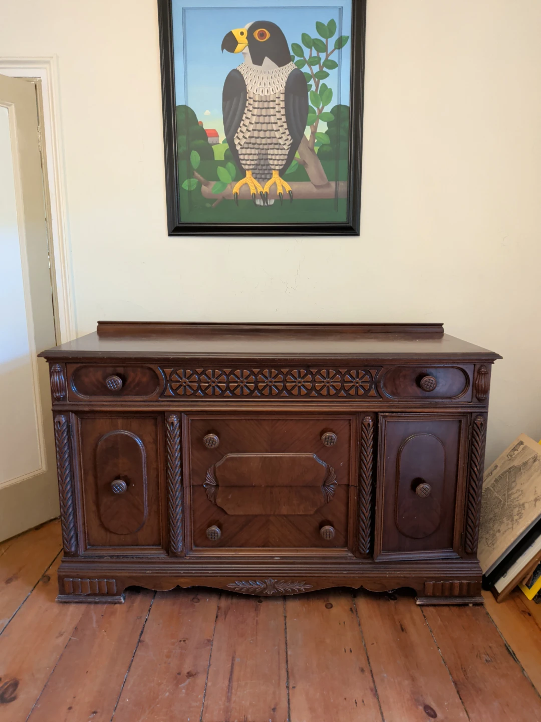 Antique Wooden Sideboard / Buffet with Carved Details