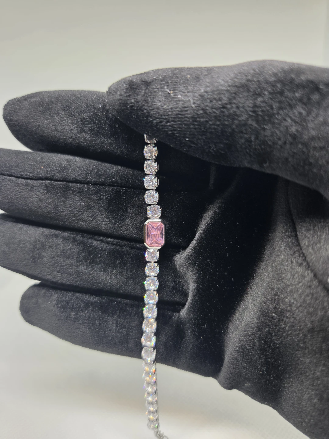 Tennis Bracelet with Pink Center Stone