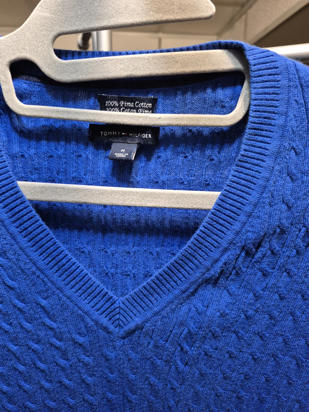 Tommy Hilfiger Blue Pima Cotton V-Neck Sweater - photo 2