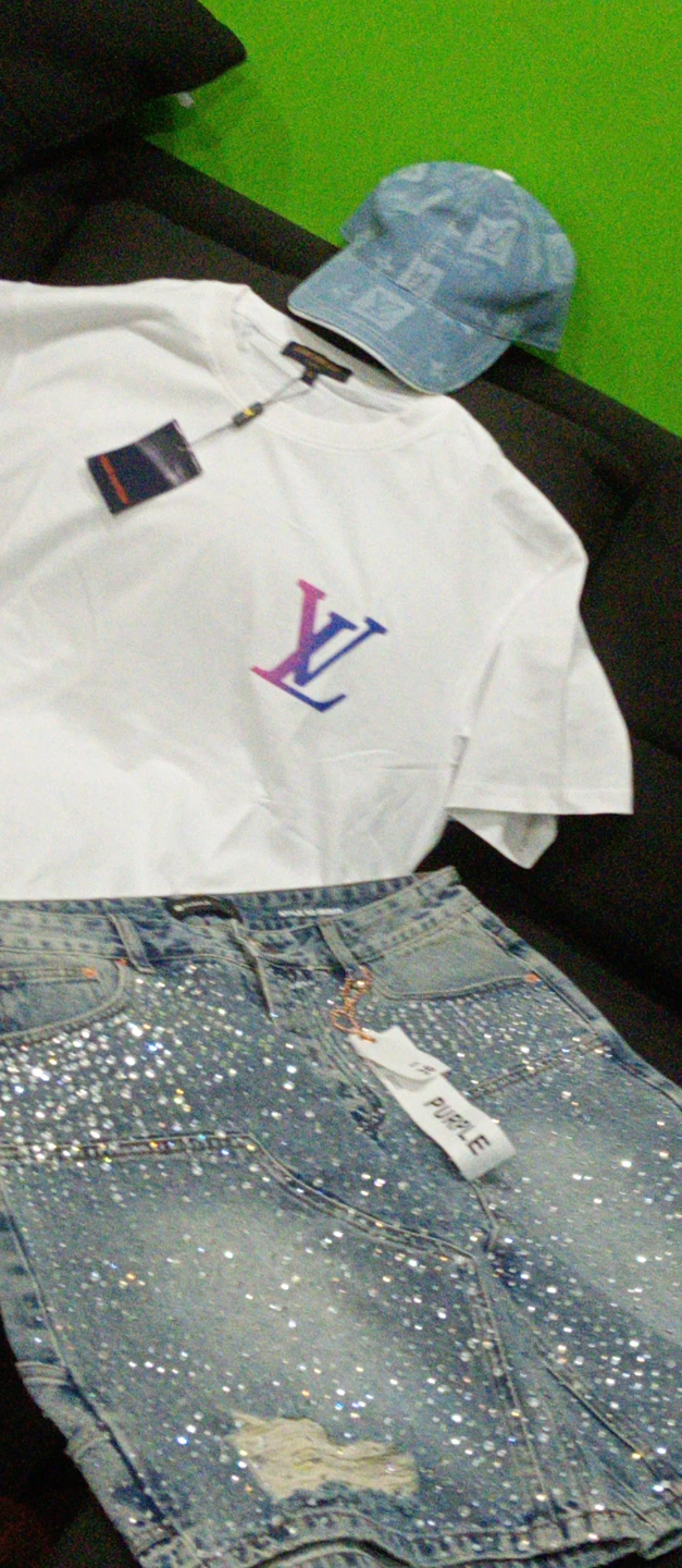 Louis Vuitton t-shirt caps and Purple jeans - photo 4