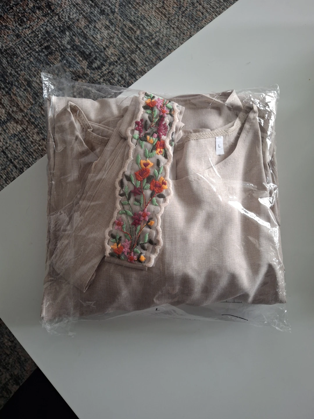Beige floral embroidered linen-blend dress 🏈 - photo 3