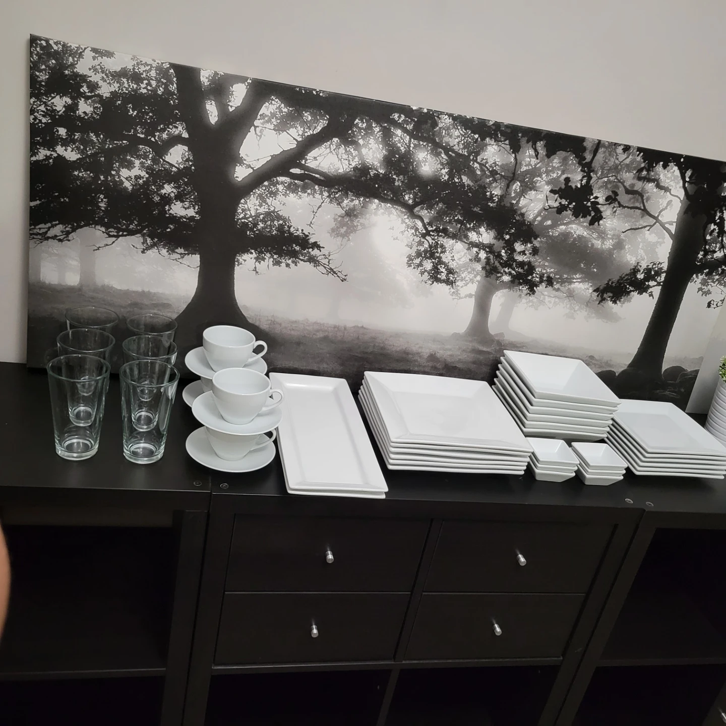 White Square Dinnerware and Glassware Set