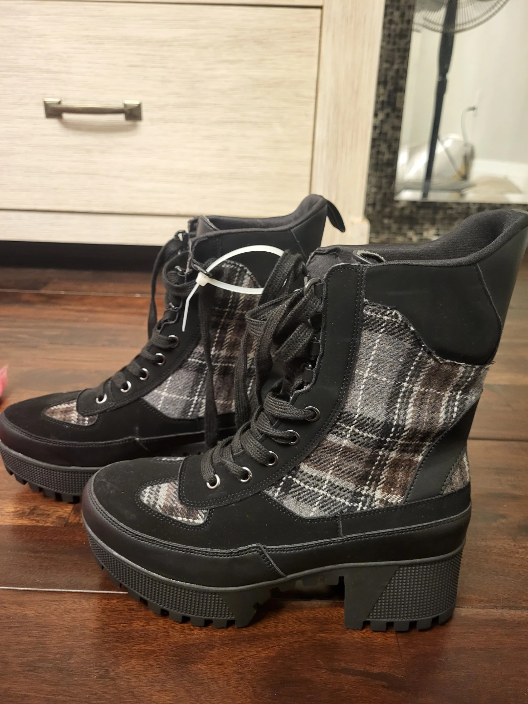 Black Plaid Lace-Up Platform Boots - photo 2