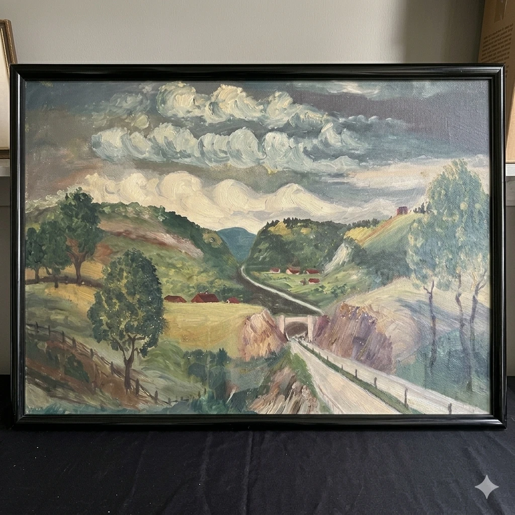 Landscape Oil Painting in Black Frame - photo 3