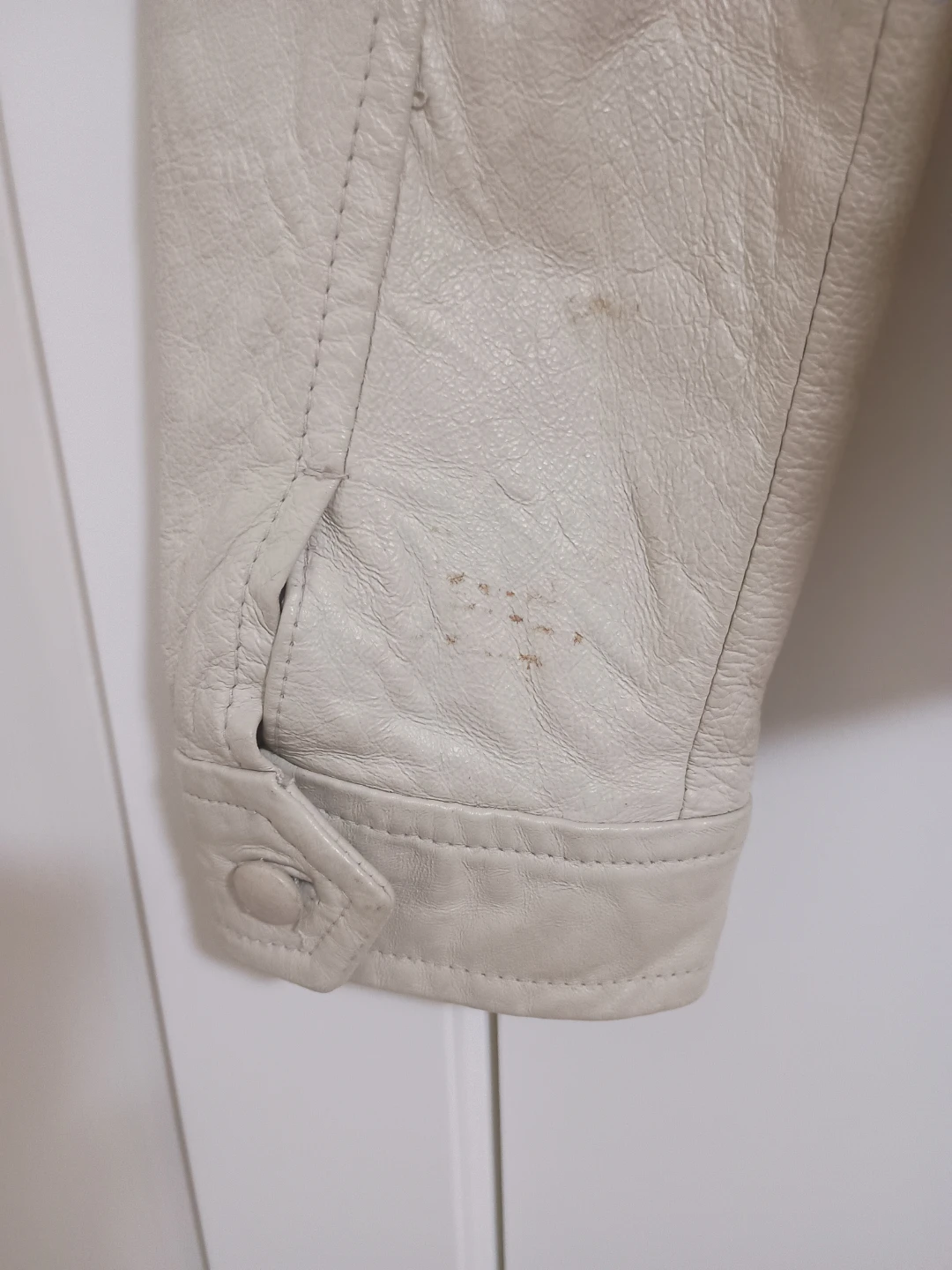 Cream White Leather Biker Jacket - photo 4