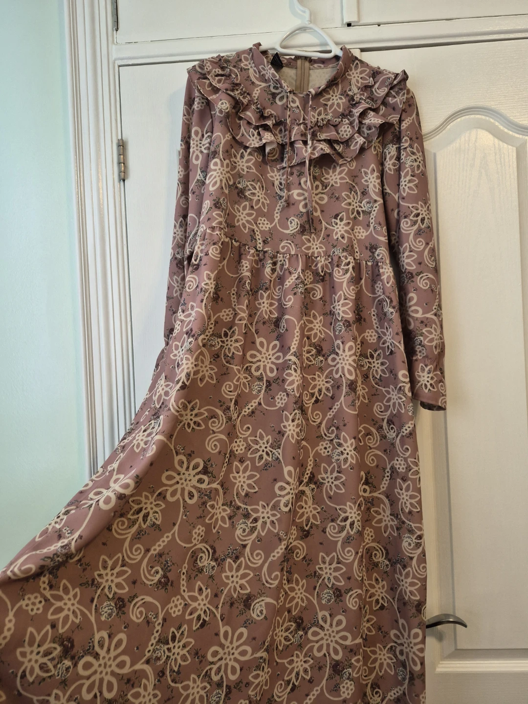 Turkish Modest Floral Maxi Dress Ruffle Collar (Large) - photo 2