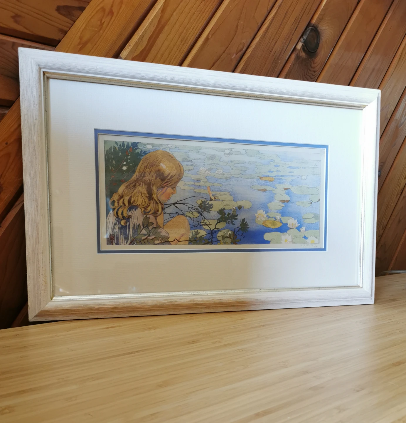 Vintage W.J. Phillips “Picking Waterlilies” Framed Art Print - photo 2
