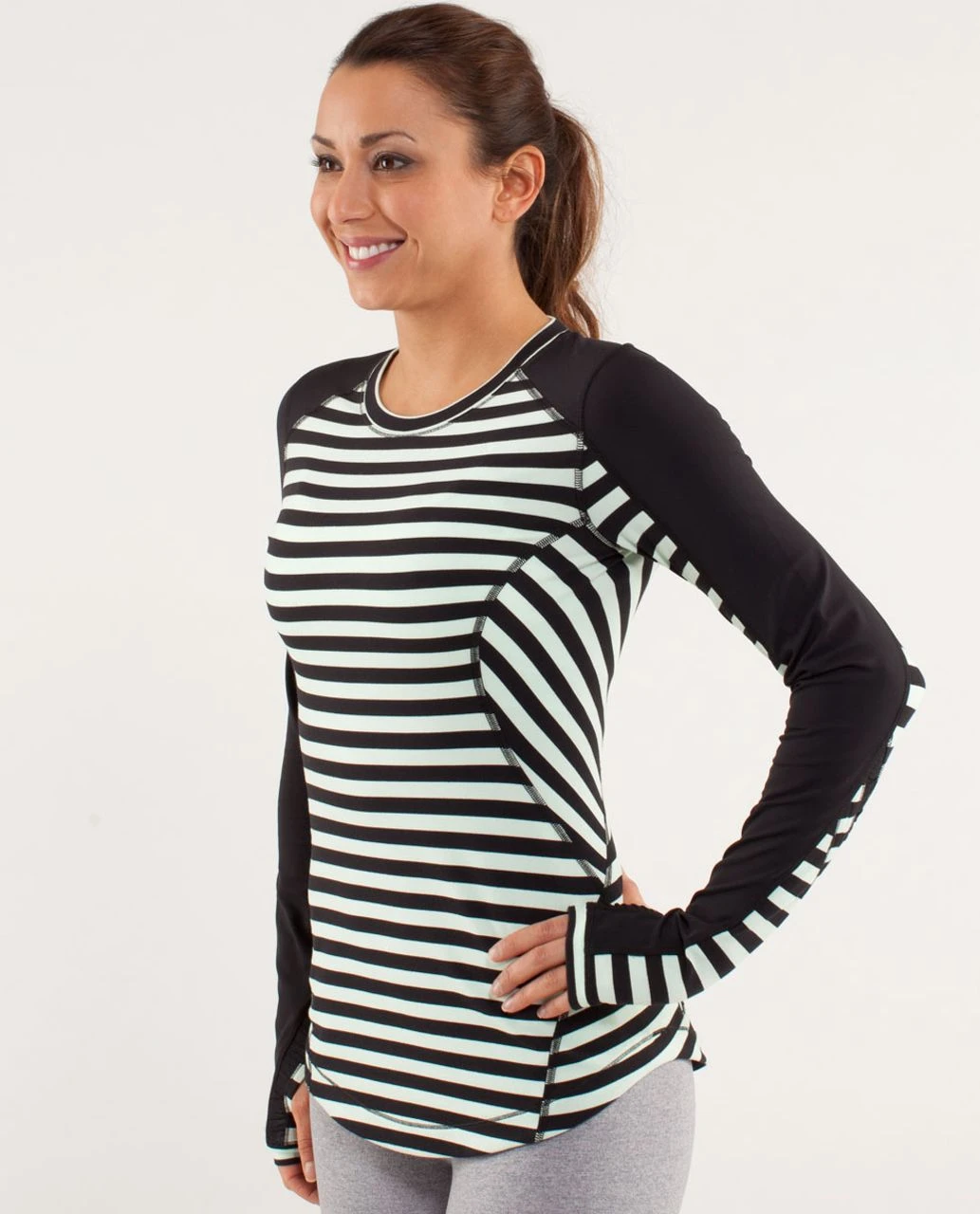 Lululemon Run: Reflect Long Sleeve – Sea Stripe Mint / Black