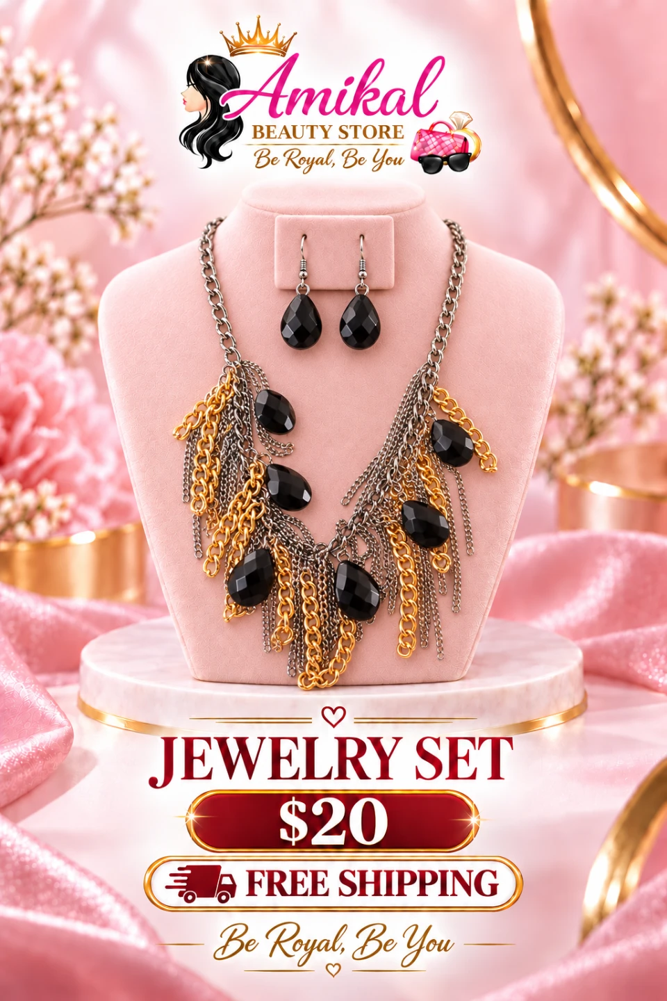 Amikal Jewelry Set with Necklace and Earrings