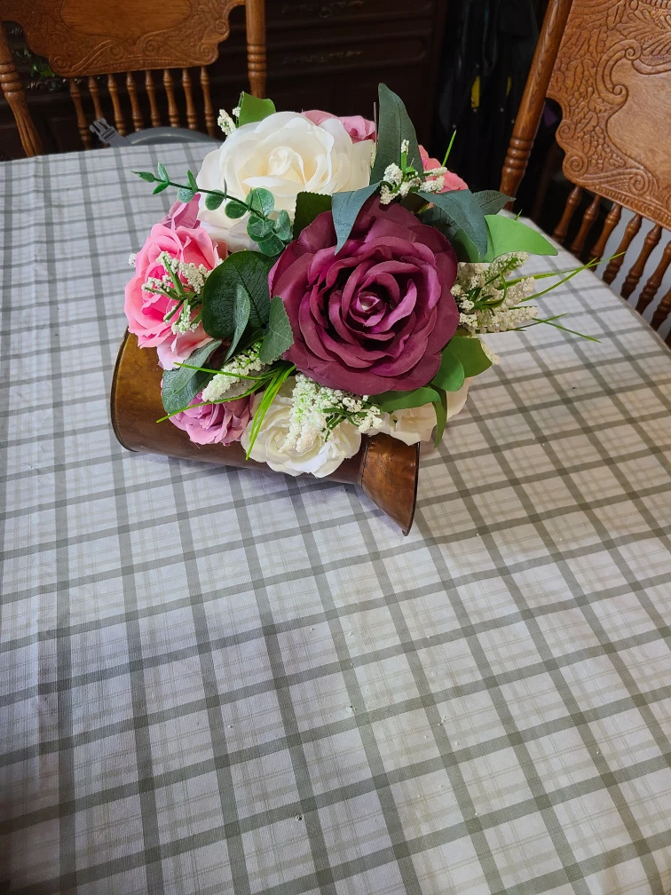 Artificial Floral Arrangement in Brass Vase