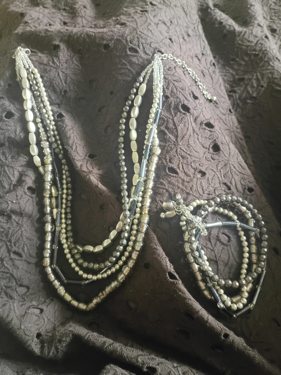 Silver-Tone Layered Necklace and Bracelet Set