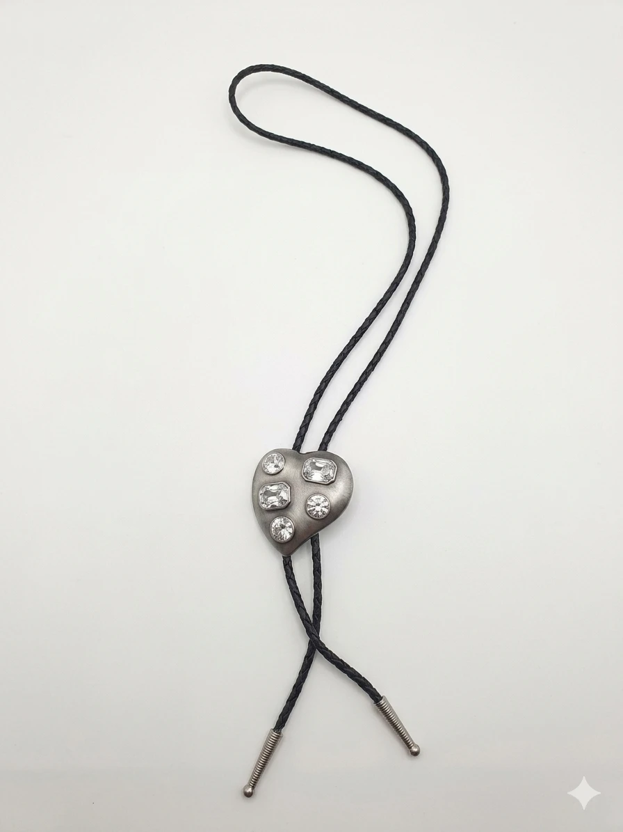 Heart Shaped Bolo Tie with Rhinestones