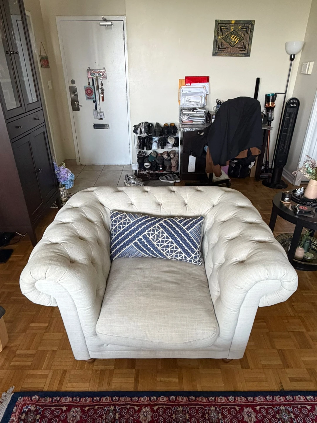 Cream Tufted Chesterfield Sofa and Armchair Set