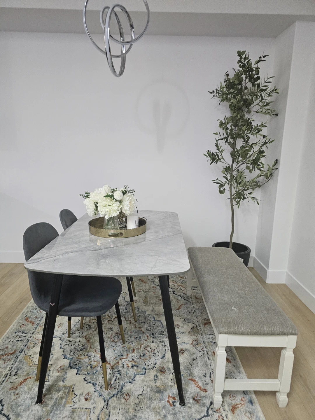 Modern Marble Dining Table with Chairs and Bench - photo 2