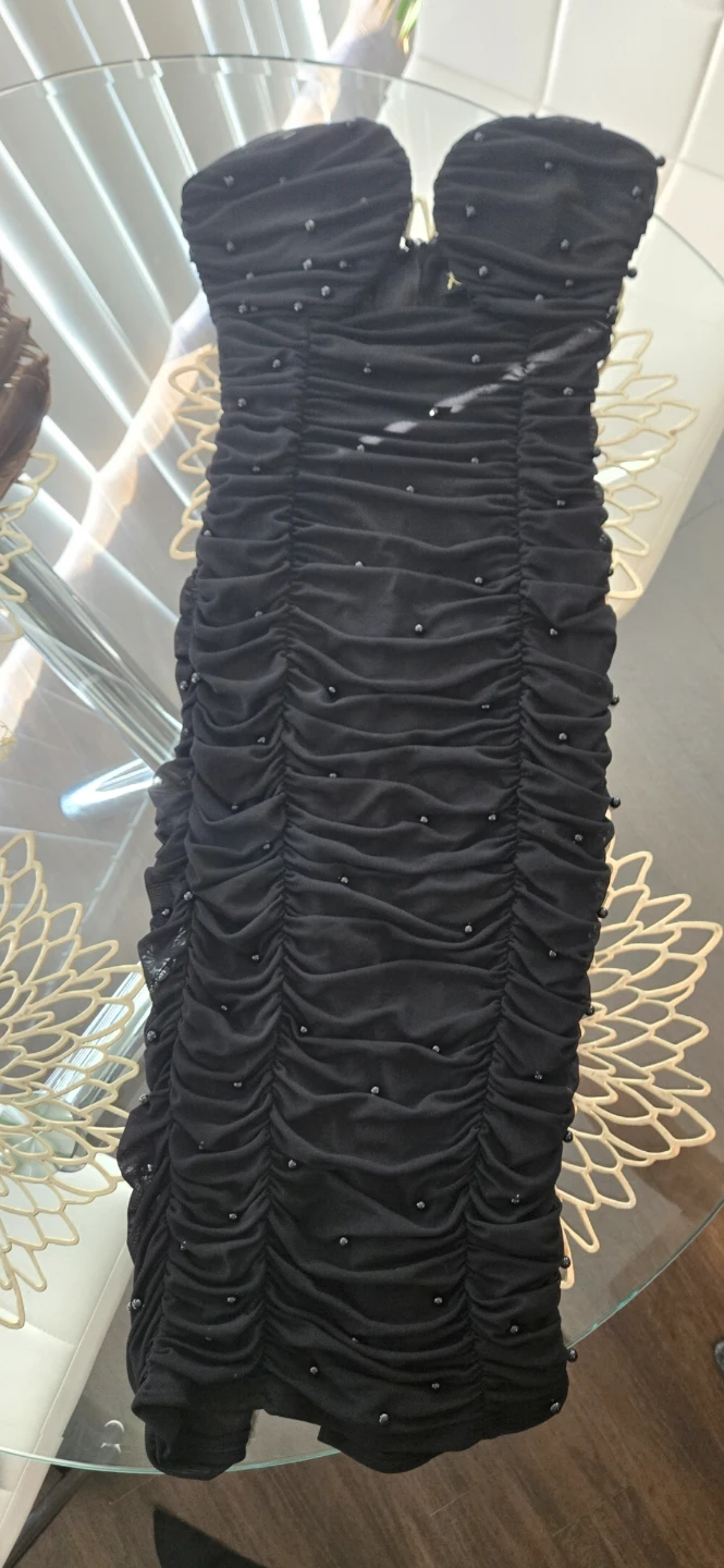 Black Strapless Ruched Midi Dress - photo 4
