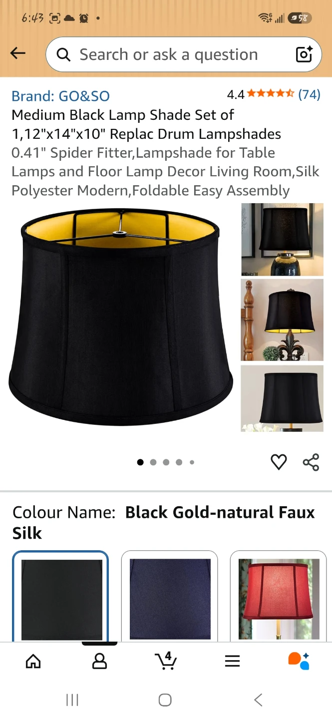 Black and Gold Drum Lamp Shade