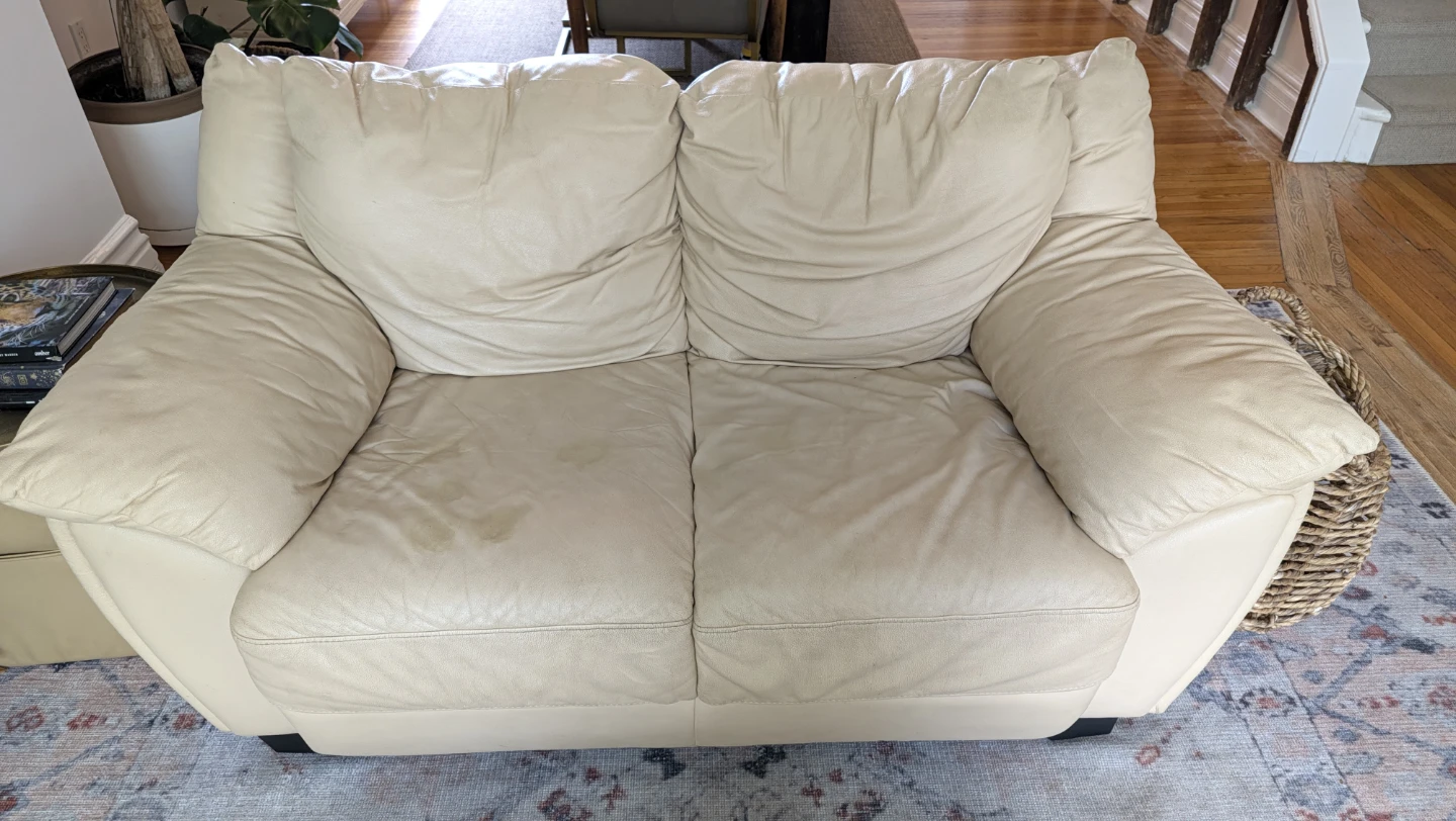 Cream Leather Loveseat