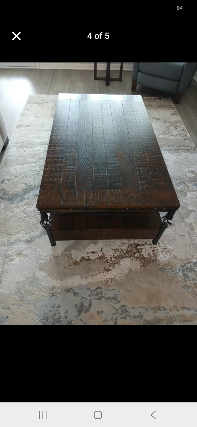 Rustic Wood and Metal Coffee Table with Drawers - photo 4
