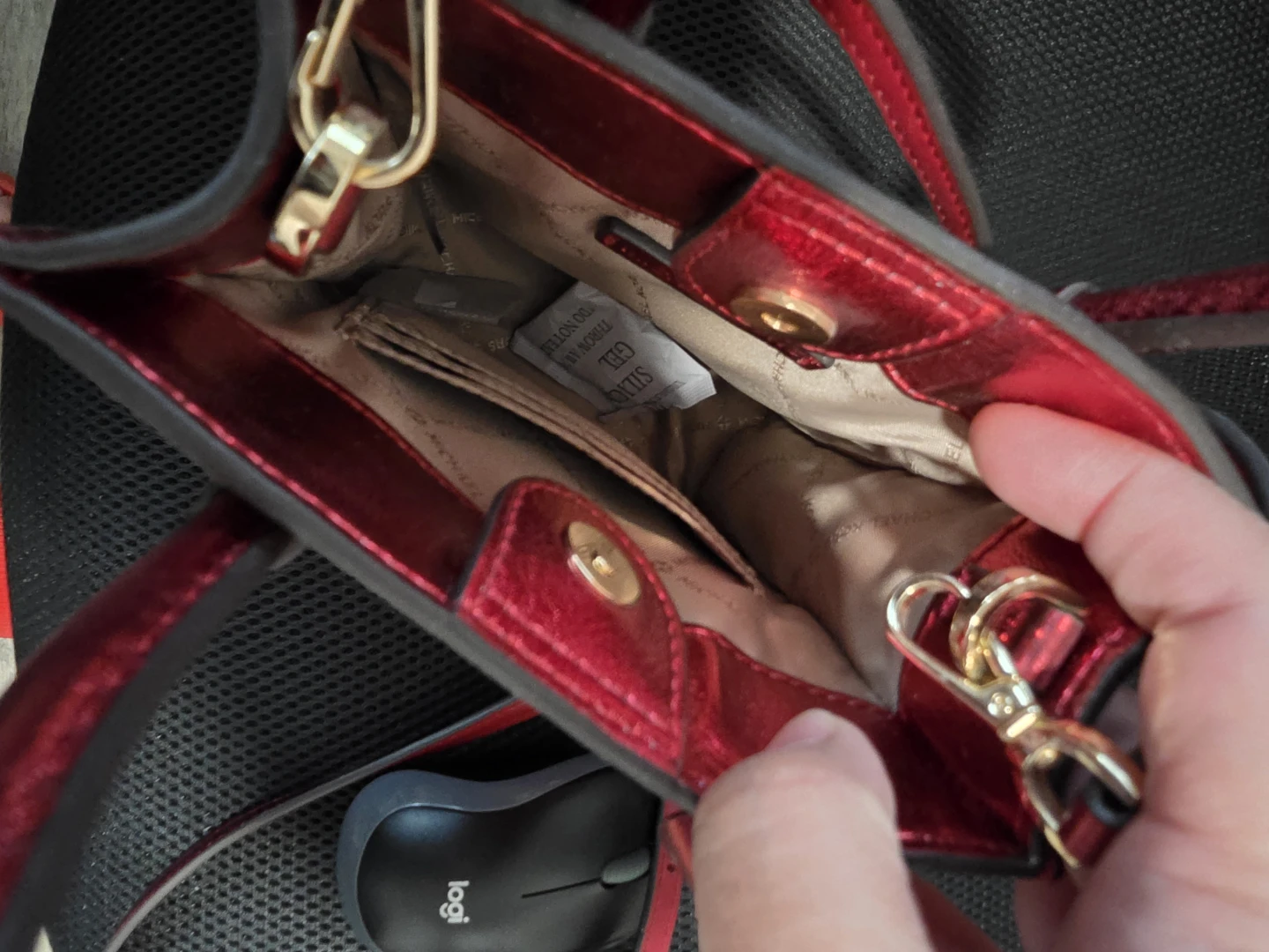 Michael Kors Red Metallic Mini Tote Bag
