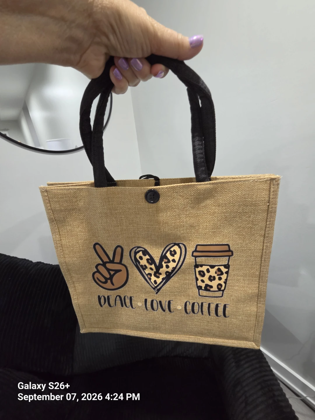 Peace Love Coffee Jute Tote Bag - photo 2