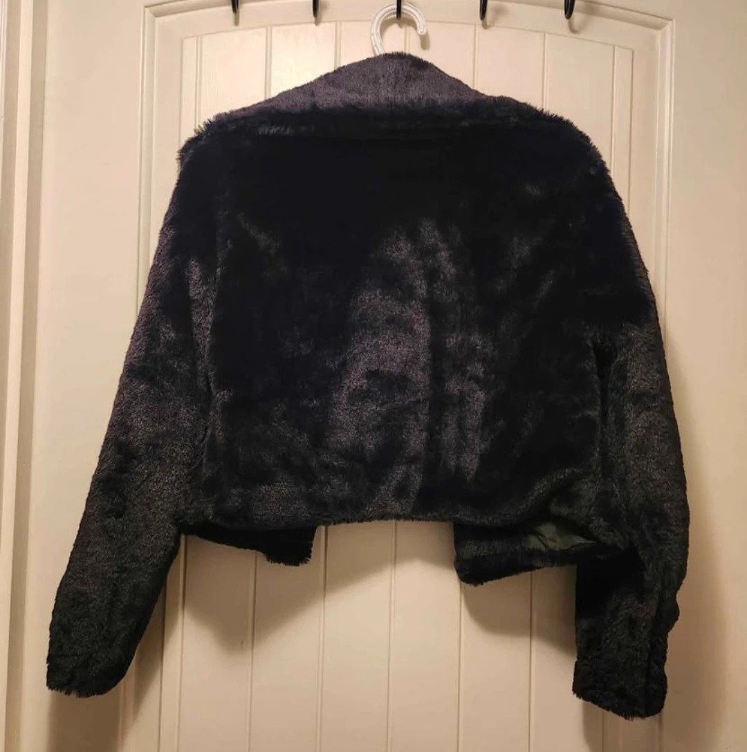 Black Faux Fur Cropped Jacket - photo 2