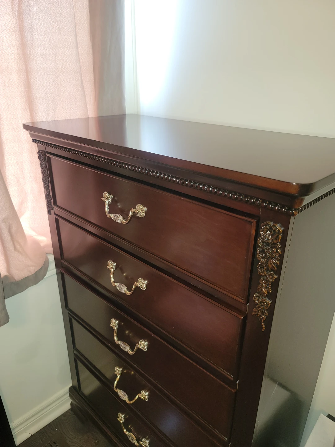 Dark Wood Bedroom Set - Headboard & Dresser - photo 5