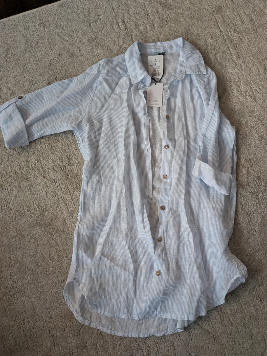 Rosemarine Striped Pure Linen Shirt - Size Small