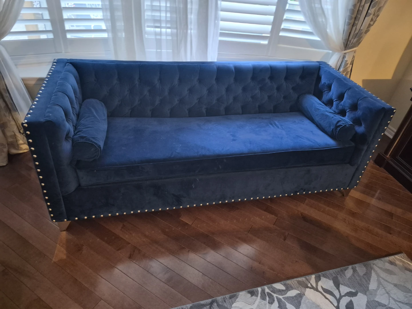 Modern Navy Blue Velvet Chesterfield Loveseat Sofa 68" Tufted - photo 5