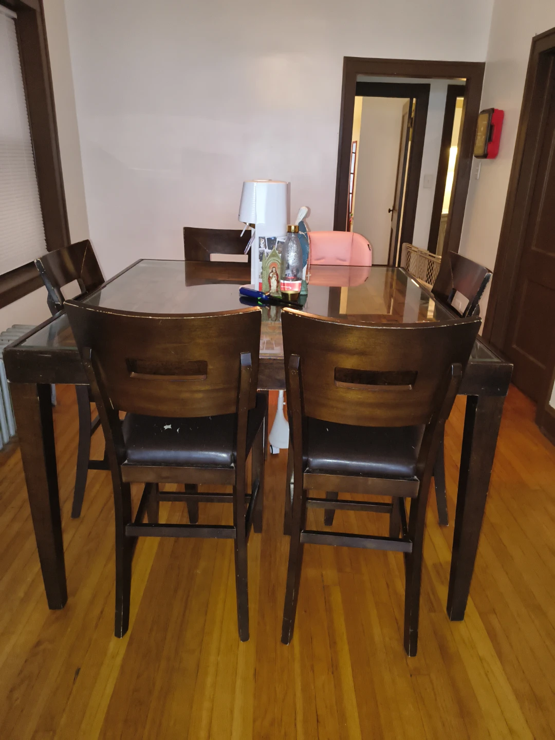 Wooden Dining Table with Glass Top and Chairs - photo 3