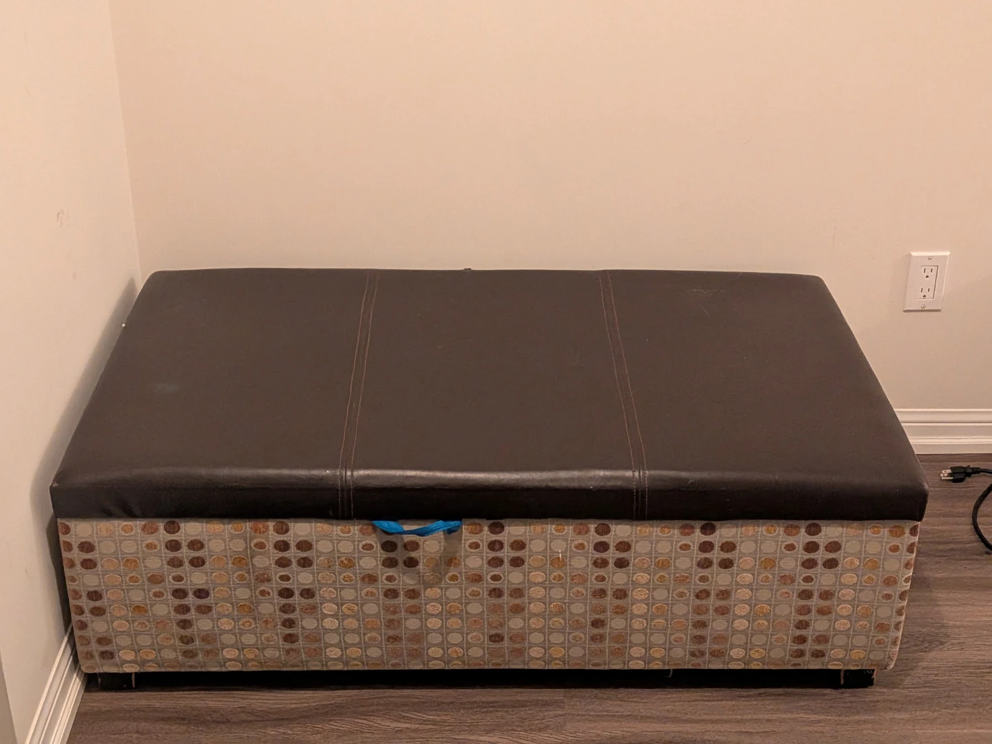 Storage Ottoman with Brown Leather-Look Top