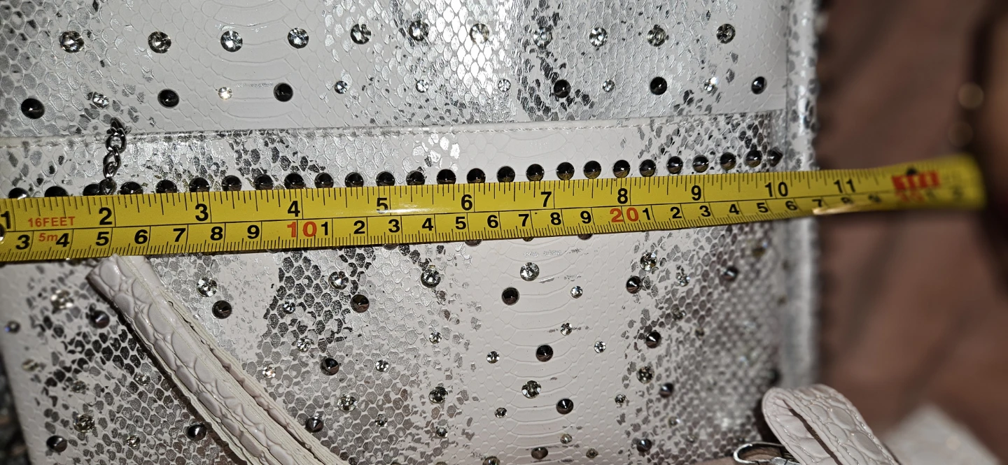 Studded White Snakeskin Pattern Leather Handbag - photo 4
