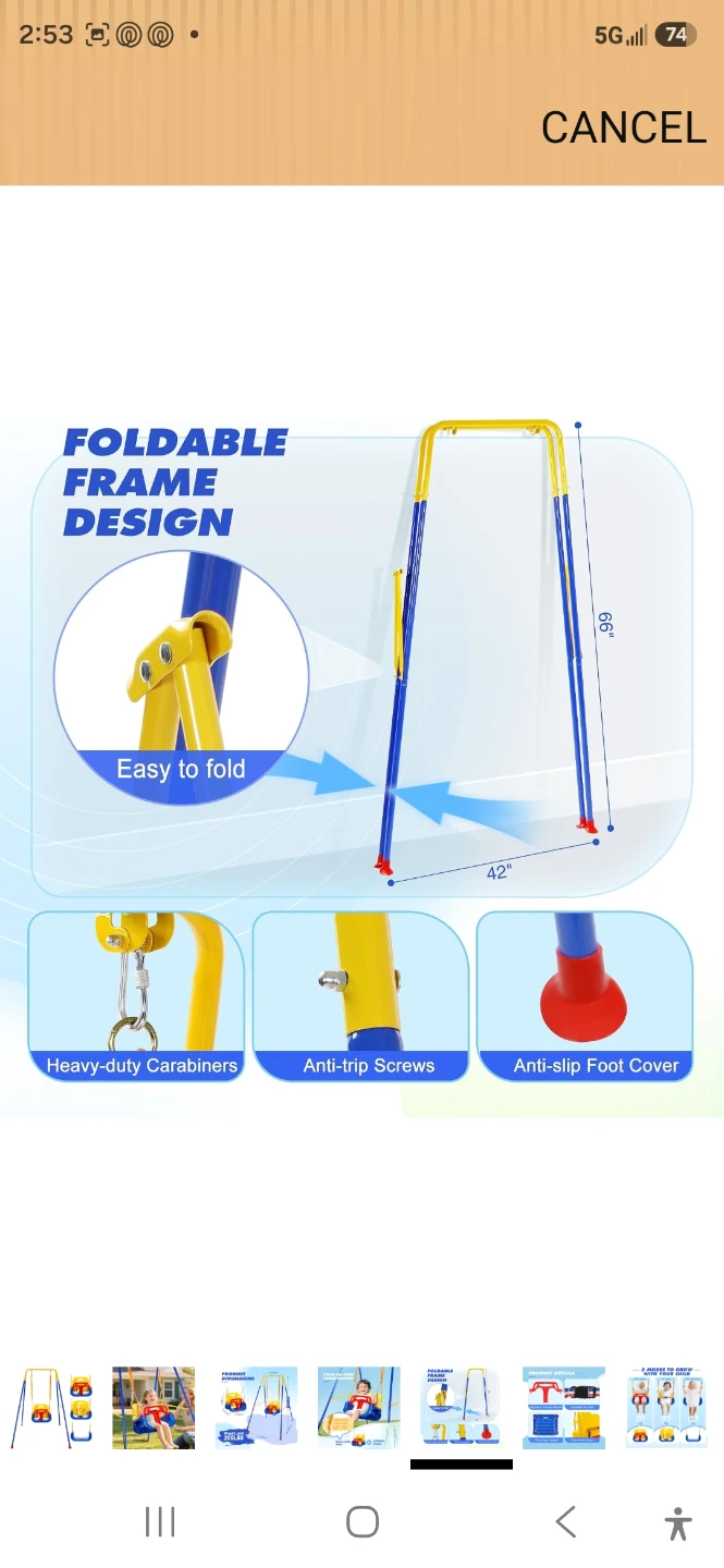 Two-in-One Kids Folding Swing Set - photo 4