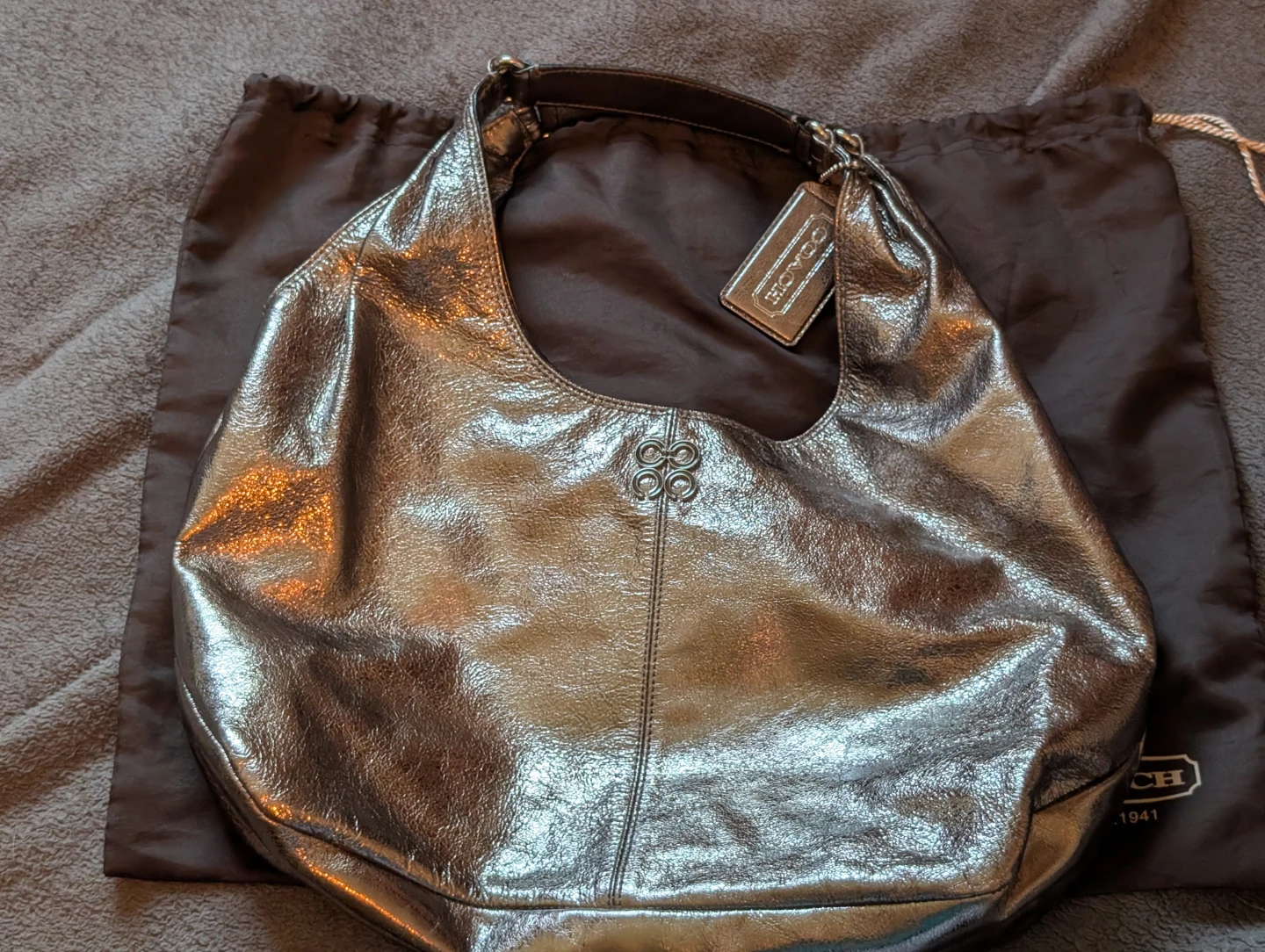 Coach Metallic Silver Hobo Bag