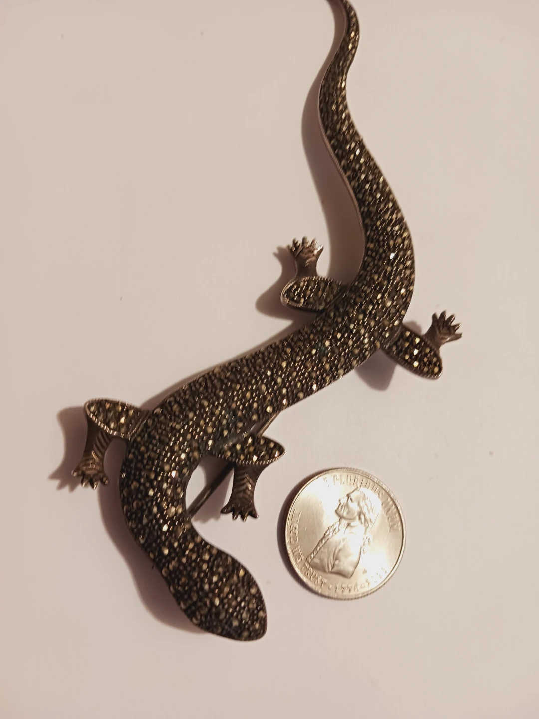 Oversized Sterling Silver 925 Marcasites Lizard Brooch