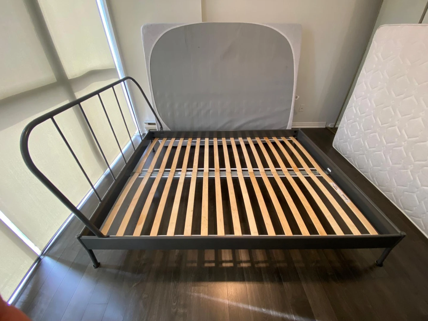 IKEA Queen Metal Bed Frame with Slats and Mattress - photo 5