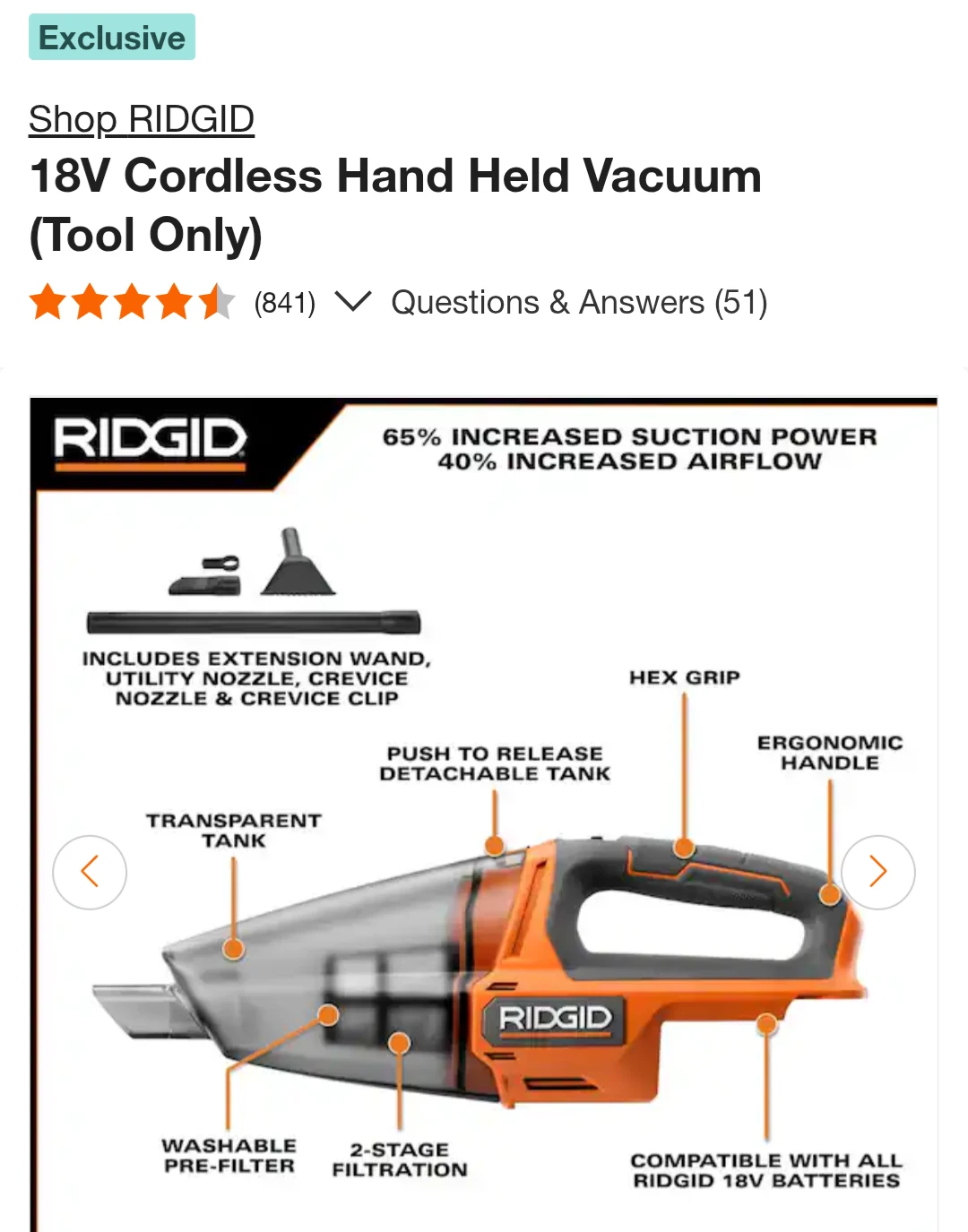 M18 Ridgid Cordless Handheld Vacuum Cleaner - photo 2