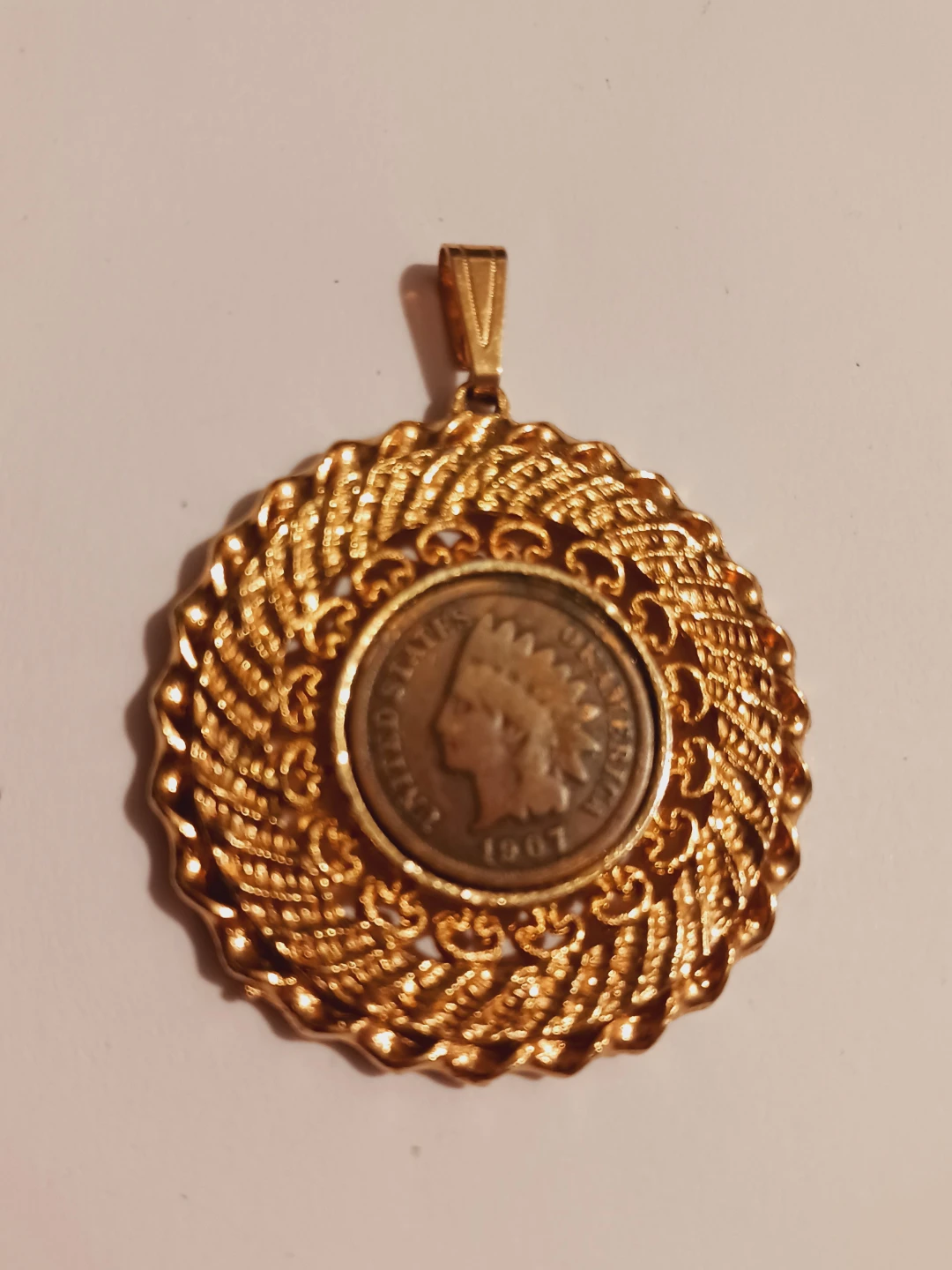 1907 Indian Head Penny Gold Plated Pendant - photo 3